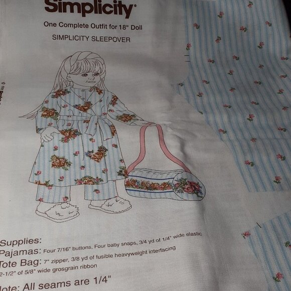 VTG Cotton Sewing Panel 18" Doll Complete Outfit Simplicity Sleepover 1998 - Picture 7 of 7